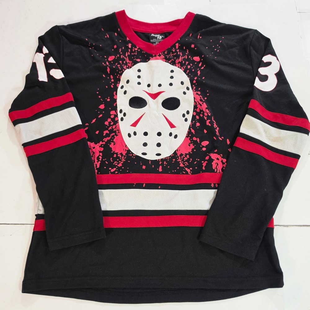 Friday the 13th Jason Voorhees Hockey Jersey Black Red Mens Medium Horror Movie